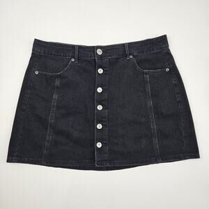 American Eagle Hi Rise A-Line Skirt Women's‎ Size 14 Black Stretch Button Front